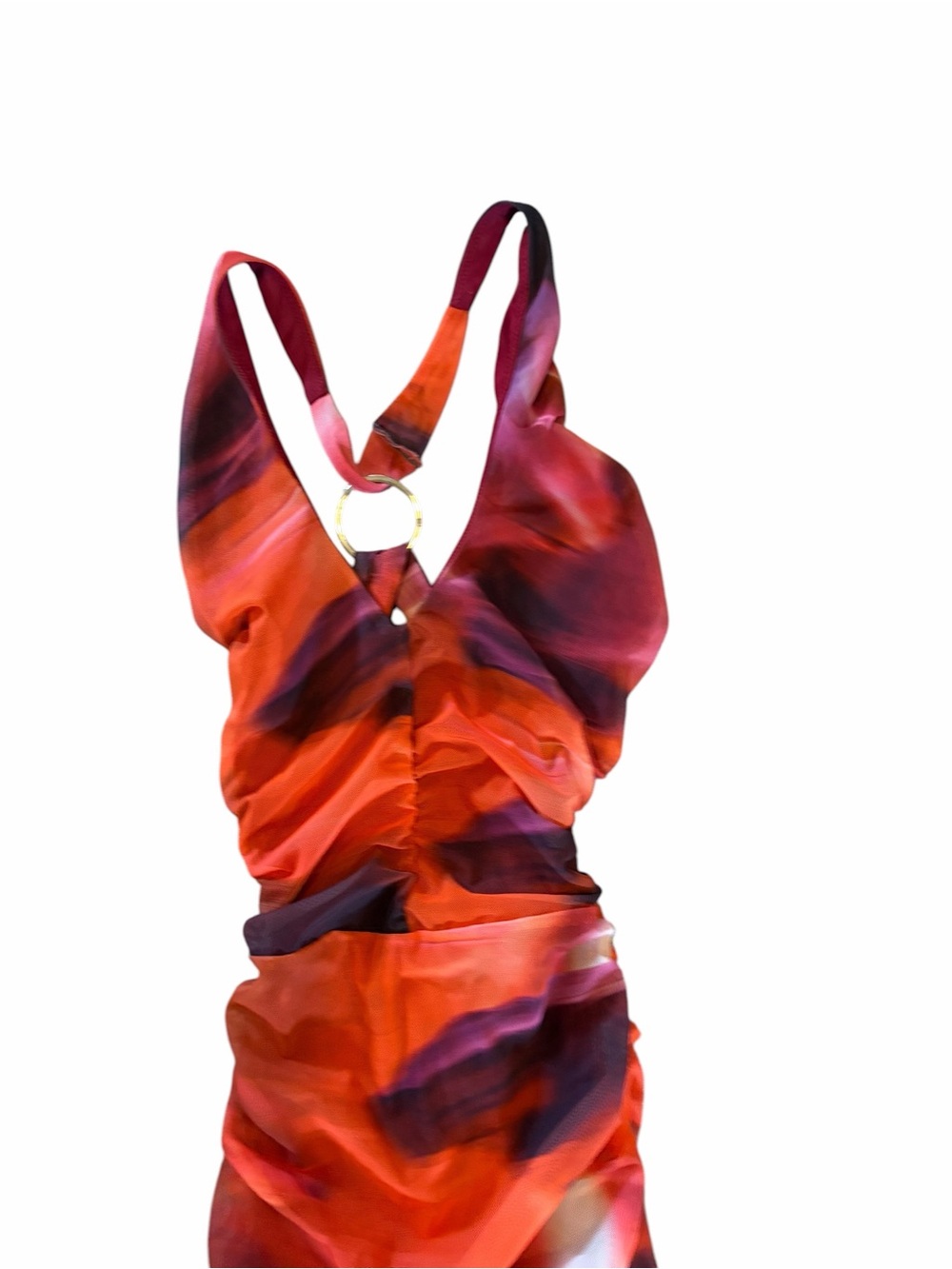 OH POLLY Out Of This World Crossover Ruched Mesh Mini Dress - Picture 8 of 10